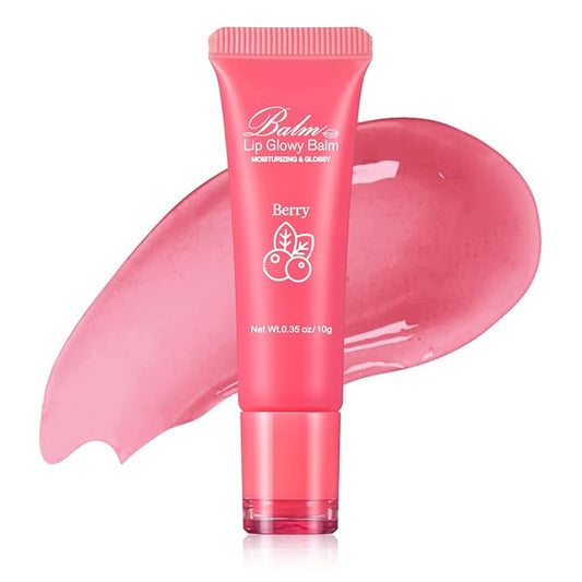 GECOMO Lip Glowy Balm, Moisturizing Lip Gloss, Nourishing Glossy Transparent Plumping Oil, Non-sticky Tinted Toot Lip Balm for Lip Care (BERRY) 0.35oz-VivaGrace Women