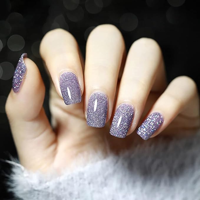 MIZHSE Glitter Gel Nail Polish, Reflective Purple Gel Polish 10ml, Sparkly Shiny Nail Gel, Soak Off Nail Art Salon Varnish Manicure DIY at Home for Beginners