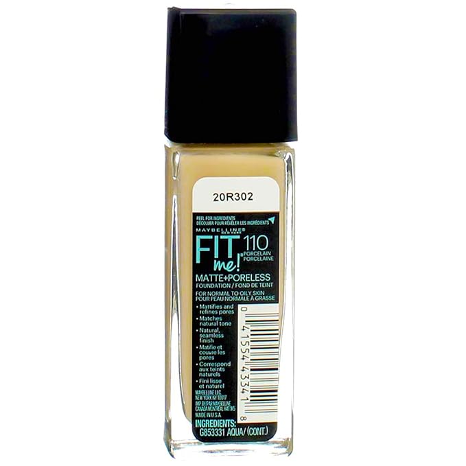 Maybelline New York Fit Me! Matte + Poreless Foundation, Porcelain [110] 1 oz (Pack of 3)-VivaGrace Women