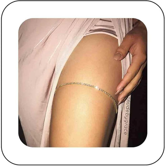 Boho Crystal Thigh Chain Gold Body Chain Leg Chains Body Jewelry Accessories for Women and Girls (Gold)-VivaGrace Women