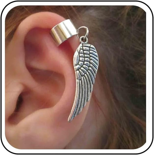 Boho Angel Wing Cuff Earrings Silver Ring Cartilage Earrings with Dangle Wing Ear Cuffs Earrings Clip Wrap Earrings Helix Earrings Jewelry for Women-VivaGrace Women