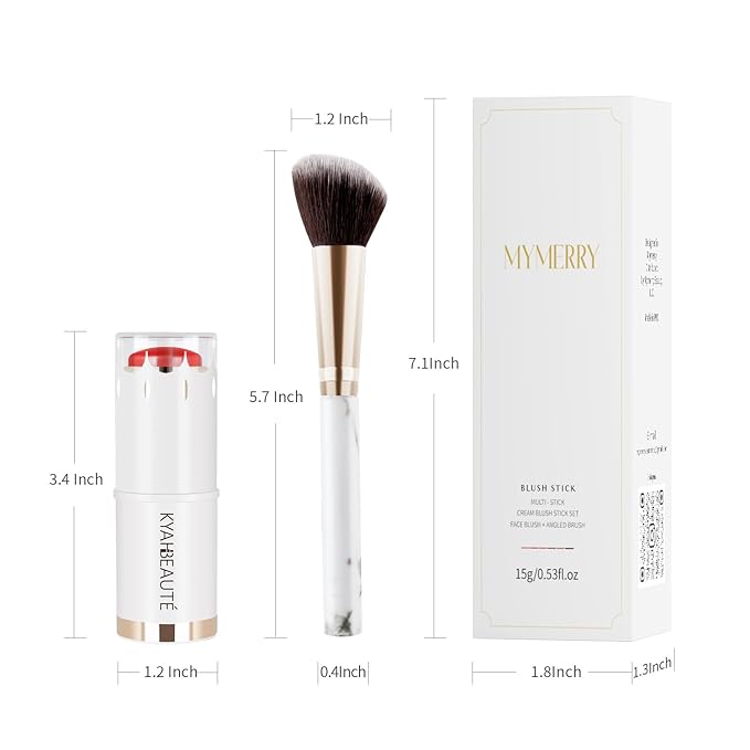 Blush Stick, Cream Blush for Cheeks and Lip Tint, Dewy Finish, Buildable & Blendable Color, Lightweight & Long-Lasting Formula | Salad Day-Coral & Angled Blush Brush（0.53fl.oz）-VivaGrace Women