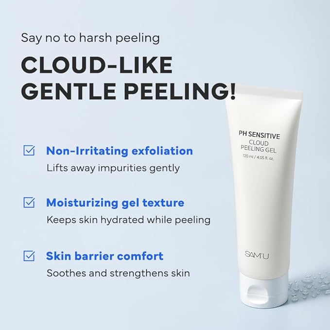 SAM’U PH Sensitive Cloud Peeling Gel – Gentle Exfoliating Gel for Face with Pineapple Enzymes & Hyaluronic Acid – Hydrating Facial Peel & Face Scrub for Sensitive Skin, 120ml, 3.38 fl.oz