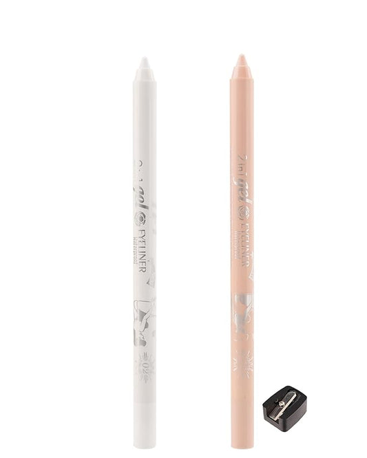 White Nude Waterline Eyeliner Gel Pencil, Long Stay Eyeliner Waterline Waterproof Smudge-Proof, Safe for Sensitive Eyes, Eye Liner Brightener Pen with Sharpener, Soft Cream Rich Color Eye Makeup Pen