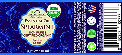 US Organic 100% Pure Spearmint Essential Oil - USDA Certified Organic, Steam Distilled - W/Euro droppers (More Size Variations Available) (10 ml / .33 fl oz)-VivaGrace Women