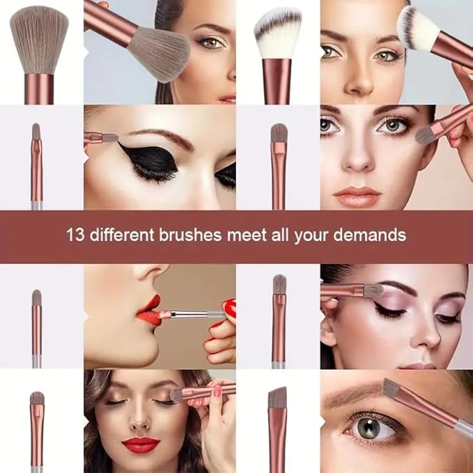 Foundation Makeup Brush Set Kit | 13 Pcs Premium Synthetic Kabuki Eye Shadows Make Up Brushes + 1 Sponge + 1 Brush Bag for Travel and Home Use (GREEN)-VivaGrace Women