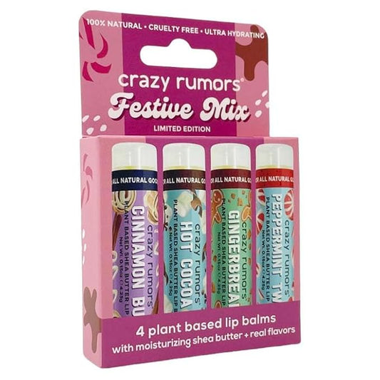 Crazy Rumors Festive Mix - Gingerbread, Hot Cocoa, Cinnamon Bun + Peppermint Twist - 4 Pack Lip Balm-VivaGrace Women