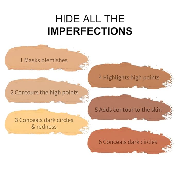 Corlo Contour Palette Concealer Correct, 6 Colors Cream Concealer Full Coverage Foundation Palette for Dark Circles Makeup (Dark)
