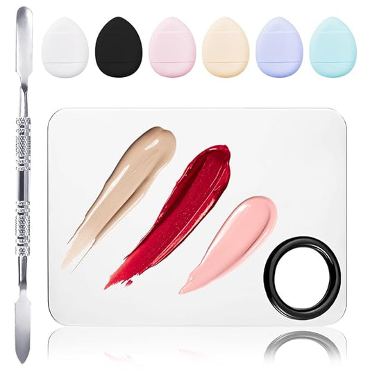 Makeup Mixing Palettes, Makeup Palette with 6PCS Mini Powder Puff, Foundation Palette with Makeup Spatula, Stainless Steel Nail Art Palette Set, For Makeup Pigment Blending-VivaGrace Women