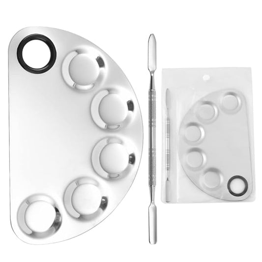 AKOAK Stainless Steel Beauty Palette, with Spatula Tool, Nail Art Makeup Palette, for Mixing Cosmetics/Nail Polish/Pigments-VivaGrace Women