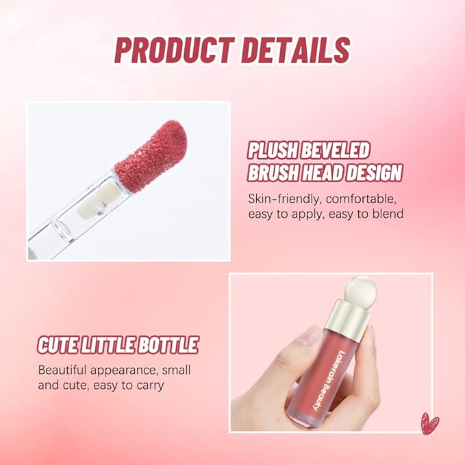 Soft Velvet Liquid Blush,Natural Cream Blush Stick for Cheeks, Dewy Cheek Tint, Long-Lasting Waterproof and Sweat proof Blush Makeup. (04 - LOVE)-VivaGrace Women