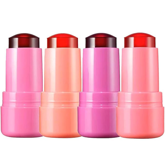 Cooling Water Jelly Tint Blush,4 Colors Multi-Use Tint Blush Makeup Stick Watercolor Finish for Lips and Cheek Stain, Moisturising Waterproof Non-Stick-VivaGrace Women