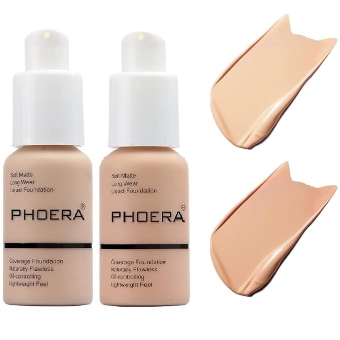 2 Pack PHOERA Foundation 102# Nude and 103# Warm Peach, Flawless Soft Matte Liquid Foundation,24 HR Full Coverage Mattle Oil-Control Foundation Makeup.-VivaGrace Women