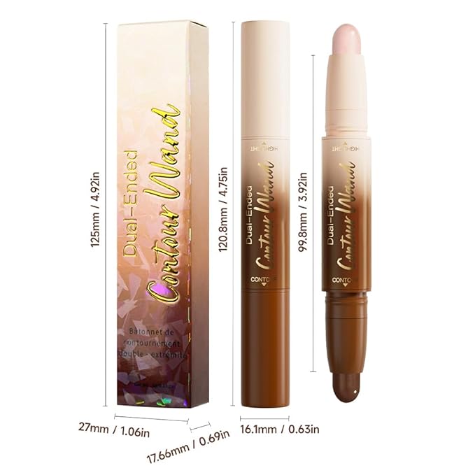 Dual-Ended 2-in-1 Cream Contour & Highlighter Stick – Waterproof, Long-Lasting for Face & Body Makeup, Suitable for All Skin Tones, 03#Darker Nude + Light Pink