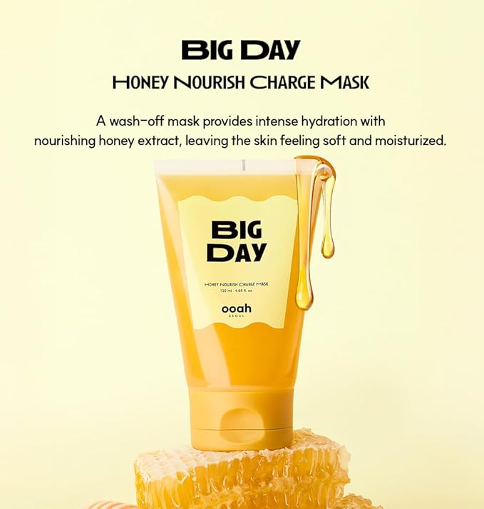 BIG DAY Nourishing Honey Face Mask | Korean Skincare for Deep Hydration & Glow | Propolis, Bee Pollen & Ceramide for Radiance & Skin Barrier Support | 120ml 4.05fl.oz-VivaGrace Women