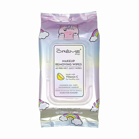 The Crème Shop Makeup Removing Wipes Made with Vitamin C for Healthy Skin (60 Pre-Wet Juicy Wipes)