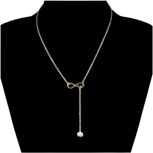 Boho Crystal Infinity Necklace Gold Y Necklace Minimalist Crystal Y Lariat Necklace Chain Jewelry for Women and Girls-VivaGrace Women