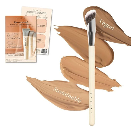 HALEYS Concealer Brush VEGAN+CRUELTY-FREE, Sustainable Wood, Vegan Bristles for Airbrushed Finish, For Creams,Liquids, Powder, Streak-free, Perfect Blending, Buffs, Smooths with Control, Special shape-VivaGrace Women