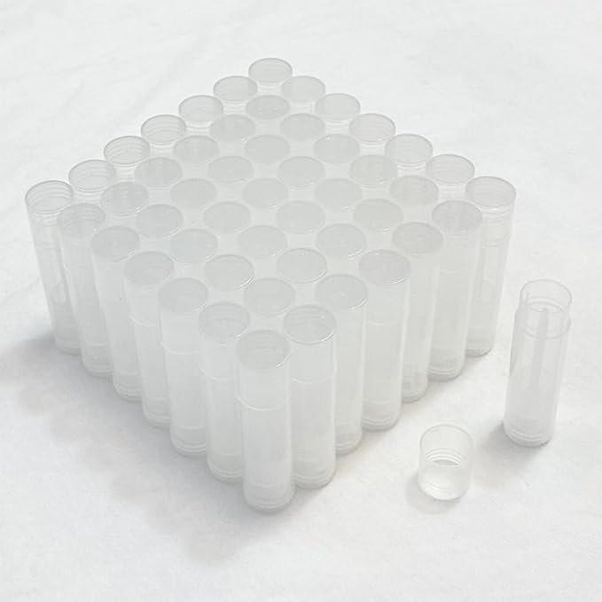 50 Lip Balm Container Kit with Filling Tray and Spatula, Round Tube Refillable Empty Tube 3 Colors, 0.15 oz, BPA Free, for DIY Homemade Lipstick Lipstick (50 translucent kits,)-VivaGrace Women