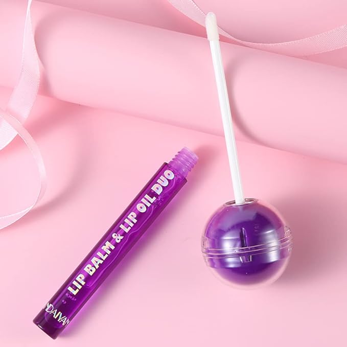Tinted Lip Balm Lollipop Lip Gloss, Magic pH Color Changing Pink Lipstick & Vitamin E Clear Lip Oil Combo, Hydrating Plumping Lip Care Product for Girls (Yellow)-VivaGrace Women