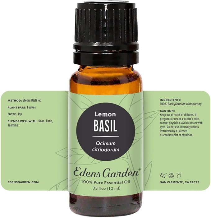 Edens Garden Basil- Lemon Essential Oil- 100% Pure Premium Grade, Undiluted, Natural, Therapeutic, Aromatherapy, The Best for Diffuser, Candle, Laundry, Humidifiers 10 ml (.33 fl oz)-VivaGrace Women
