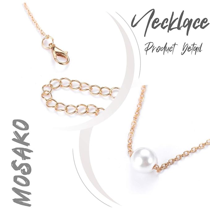 Single Pearl Pendant Necklace Chain Gold Necklace Short Necklaces for Women and Girls (Gold)-VivaGrace Women