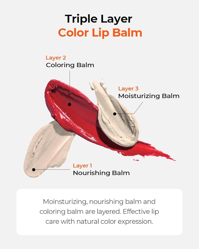 GRAFEN Triple Color Lip Balm Coral Red 0.13 oz | Tinted Lip Balm for Men | Korean Lip Butter Triple Layers of Lip Care & Coloring | Metal Container & Magnetic Cover.-VivaGrace Women