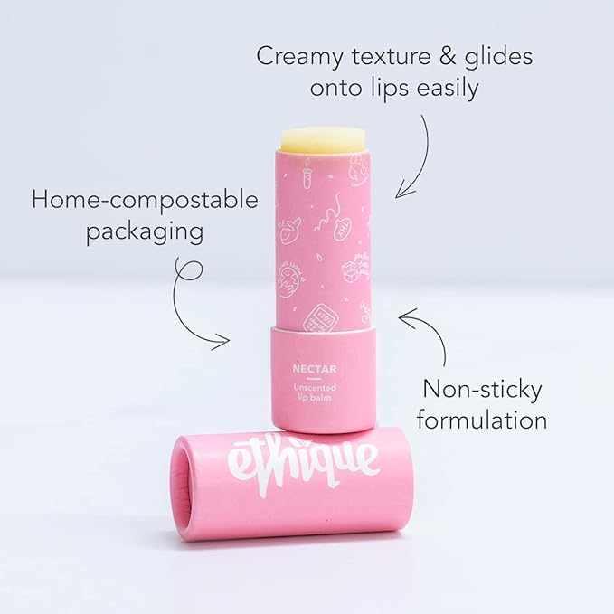 Ethique Nectar Unscented Lip Balm - Plastic-Free, Vegan, Cruelty-Free, Eco-Friendly, 0.32 oz (Pack of 1)-VivaGrace Women