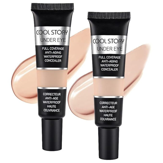 Pro Under Eye Full Coverage Liquid Concealer to Cover Dark Circles, Scars,Redness,Spots,Fine Lines,Corrector Anti-Aging Natural Finish, Moistening Smooth Cream,Waterproof 0.4 * 2 fl oz-Beige+Nude-VivaGrace Women