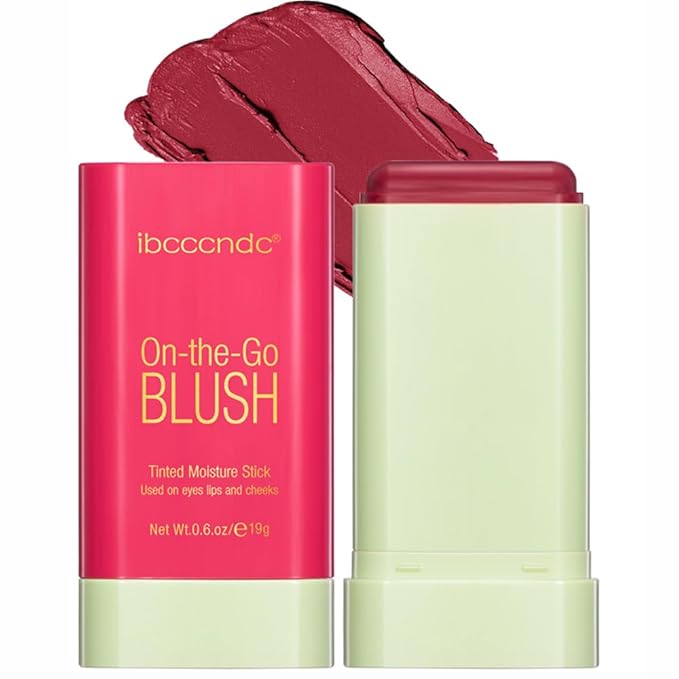 Blush Stick Matte Finish Waterproof Long Lasting Pink Red Cheek Lip Make-up Multi Lip Tint Stick Highlighter High Pigment Rouge Blush for Women Lady Daily Lip Cheek Makeup (2#hot red)-VivaGrace Women