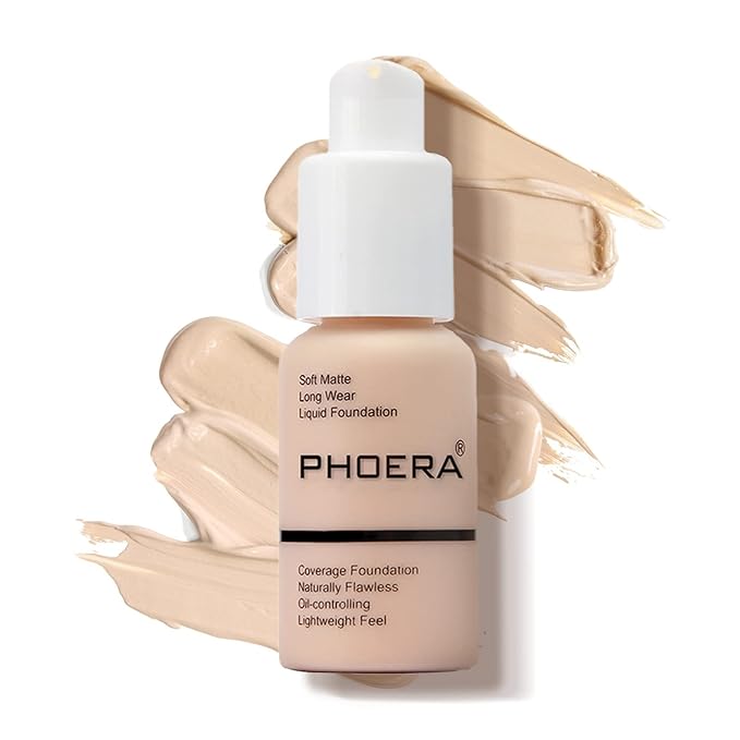 PHOERA Foundation Makeup Naturally Liquid Foundation Full Coverage Mattle Oil-Control Concealer 8 Colors Optional,Great Choice For Gift(#101 Porcelain,30ml)-VivaGrace Women