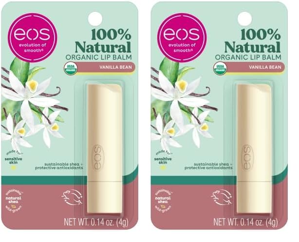eos 100% Natural & Organic Lip Balm Stick- Vanilla Bean | Dermatologist Recommended for Sensitive Skin | All-Day Moisture Lip Care Products | 0.14 oz (Pack of 2)-VivaGrace Women