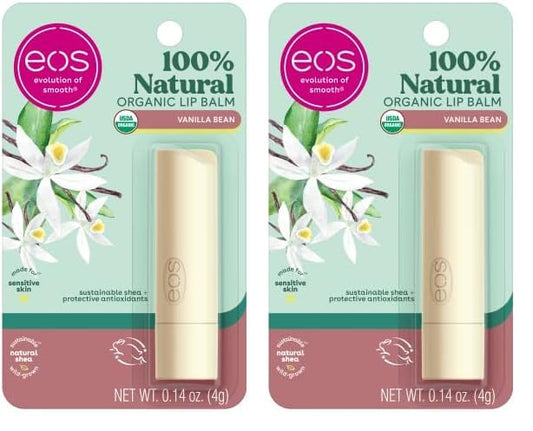 eos 100% Natural & Organic Lip Balm Stick- Vanilla Bean | Dermatologist Recommended for Sensitive Skin | All-Day Moisture Lip Care Products | 0.14 oz (Pack of 2)-VivaGrace Women