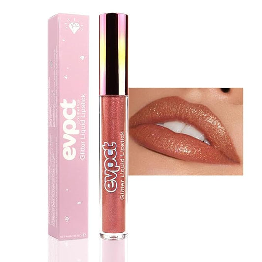evpct 1Pcs Bronze Gold Matte to Glitter Liquid Lipstick Lip Set Kit, Long Lasting Matte Diamond Glitter Lipstick Waterproof, Colorful Sparkly Glossy Metallic Shimmer Sparkle Lip Gloss for Women 05#-VivaGrace Women