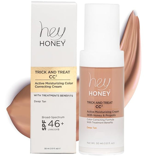 Hey Honey Trick and Treat CC² Cream SPF 46 | Active Moisturizing Color Correcting Cream with Honey & Propolis | Best Cover For Rosacea, Skin Redness & Mature Skin | Cruelty-Free | 1 oz (Deep Tan)-VivaGrace Women