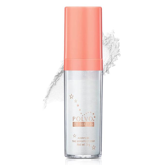 Polvo De Hadas Highlighter Powder Stick Body Shimmer Glitter Makeup, High Gloss Sparkle Highlight Powder for Face Eyes Lips Hair Body Cosmetic Tiktok Makeup - White Moonbeam-VivaGrace Women