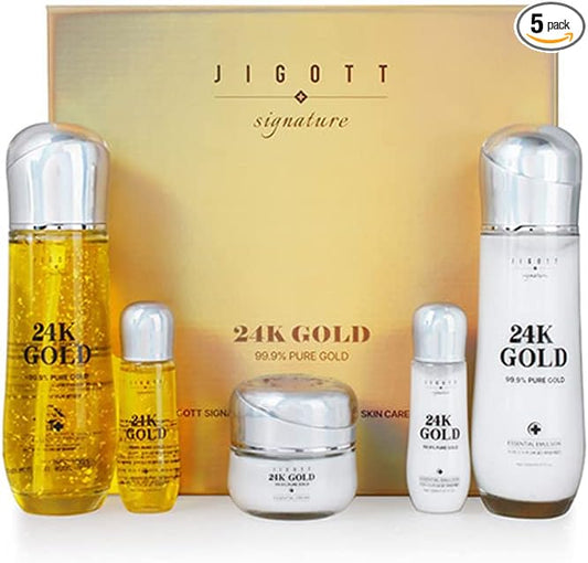 Signature 24K Gold Essential Skin Care 3 Set - Toner (150ml), Emulsion (150ml), Cream (50ml) - Korean Skincare for Healthy and Glowing Skin-VivaGrace Women