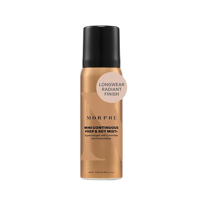 Morphe Mini Continuous Prep & Set Setting Spray - Travel Size Setting Spray for Makeup - Micro-Fine Face Mist Enriched with Ceramides to Help Hydrate, Nourish & Strengthen Skin Barrier (1.3 oz)-VivaGrace Women