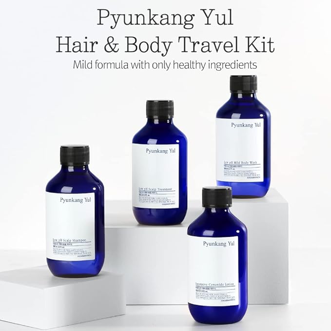 PYUNKANG YUL Hair&Body Travel Kit | Shampoo, Conditioner, Body Wash, Lotion, Spa Kit, 4 items | Low pH, Moisturizing, Soothing, Refreshing, Fragrance Free | Korean Skin Care | 3.38 Fl.Oz. x 4ea-VivaGrace Women