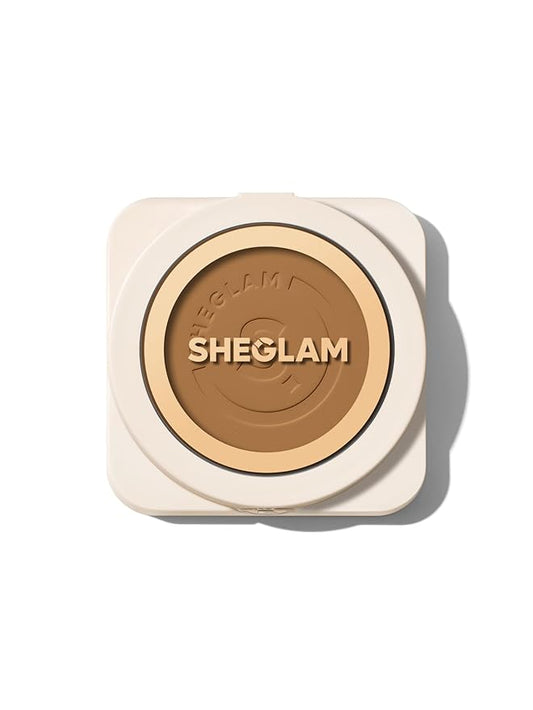 SHEGLAM SKin-Focus Full Coverage Powder Foundation Oil-Control Lightweight Face Pressed Powder Makeup-Caramel-VivaGrace Women