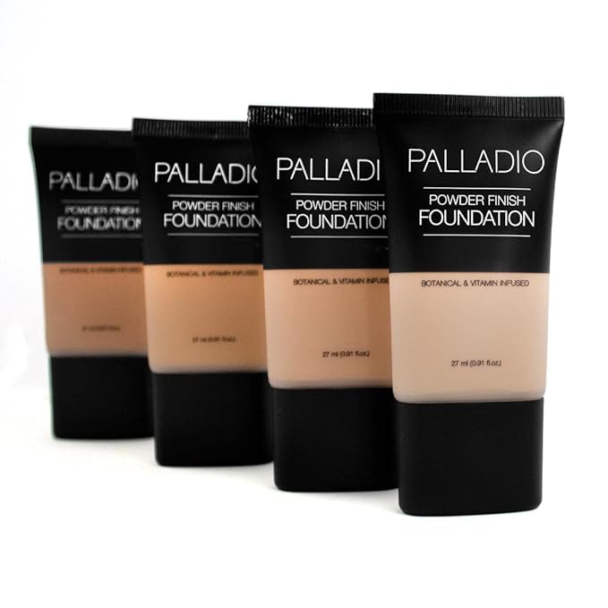 Palladio Powder Finish Liquid Foundation, Natural Matte Appearance, Reduces Fine Lines, Covers Large Pores, Hides Imperfections, All Day Wear, Sheer to Medium Coverage, Caramel-VivaGrace Women