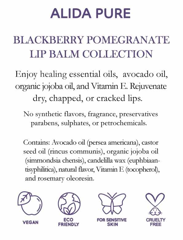 Blackberry Pomegranate Lip Balm Collection, Vegan Lip Balm Set, Beeswax Free, with Avocado Oil, Organic Jojoba Oil, and Vitamin E, Natural Moisturizer for Dry, Chapped Lips, 3 Tube Set-VivaGrace Women