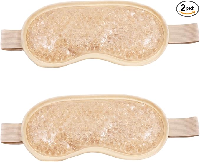 Gel Eye Mask, Cooling Eye Pads Reusable Small Ice Pack Under Eye Patches, Eye Hot Cold Treatment Pack for Redness, Pain Relief and Eye Relax (Champagne - 2count)-VivaGrace Women