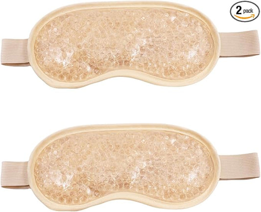 Gel Eye Mask, Cooling Eye Pads Reusable Small Ice Pack Under Eye Patches, Eye Hot Cold Treatment Pack for Redness, Pain Relief and Eye Relax (Champagne - 2count)-VivaGrace Women