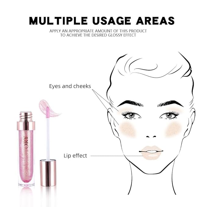 GECOMO Colorful Explosive Pearlescent Lip Gloss 3D Multifunctional Fine Glitter Chameleon Lip Gloss Polarized Diamond Makeup, Magic Big Brush Color Changing Lip Oil(102# GOLD GLITTER)-VivaGrace Women