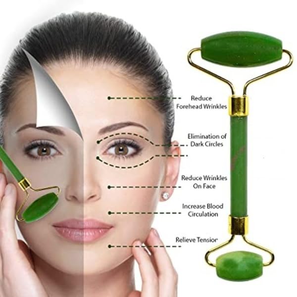 Green Jade Roller & Gua Sha Set, Face Roller Manual Massager,Green Jade Applicator for Face, Neck,Body Muscle,Relaxing, Stimulating Blood Flow, Relieve Fine Lines, Wrinkles,Green-VivaGrace Women
