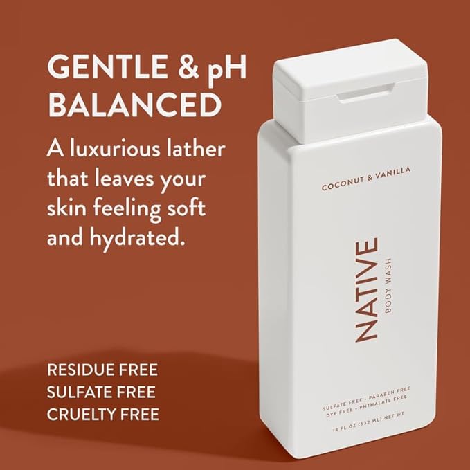 Native Body Wash Contains Naturally Derived Ingredients | For Women & Men, Sulfate, Paraben, & Dye Free Leaving Skin Soft and Hydrated | Coconut & Vanilla 18 oz - 2 Pk-VivaGrace Women