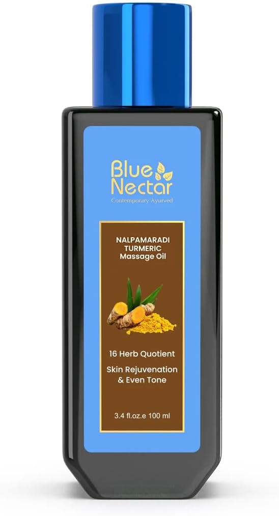 Blue Nectar Nalpamaradi Tailam Skin Radiance Oil with Turmeric | Plant Based Body Oil and Face Oil Infused with Turmeric, Amla and Manjistha (16 Herbs, 3.38 Fl Oz)-VivaGrace Women