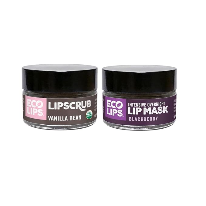 Eco Lips Vanilla Bean Lip Sugar Scrub & Blackberry Intensive Overnight Lip Repair Mask Duo - 100% Organic Lip Care Treatment - Gently Exfoliate, Polish, & Repair Dry, Flaky Lips, 100% Edible-VivaGrace Women