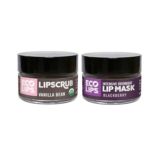 Eco Lips Vanilla Bean Lip Sugar Scrub & Blackberry Intensive Overnight Lip Repair Mask Duo - 100% Organic Lip Care Treatment - Gently Exfoliate, Polish, & Repair Dry, Flaky Lips, 100% Edible-VivaGrace Women